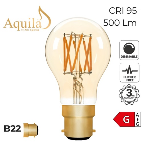 [ZL-A60/6W22B22A] A60 GLS Amber Ultra Warm Decorative LED Filament Bulb 6W 2000K B22