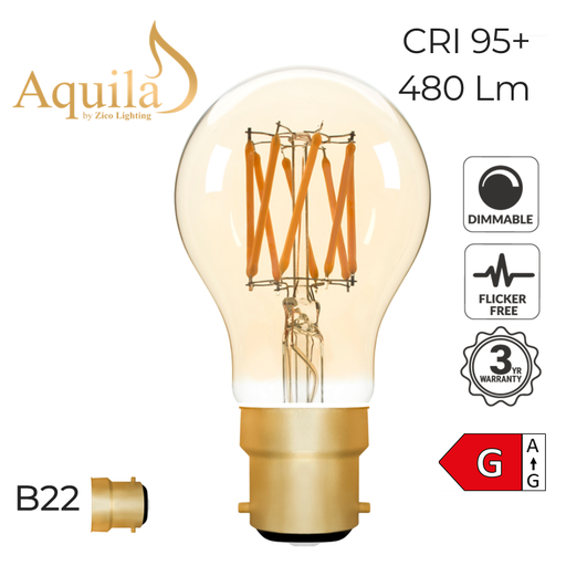[ZL-A60/6W22B22A] A60 GLS Amber Ultra Warm Decorative LED Filament Bulb 6W 2000K B22