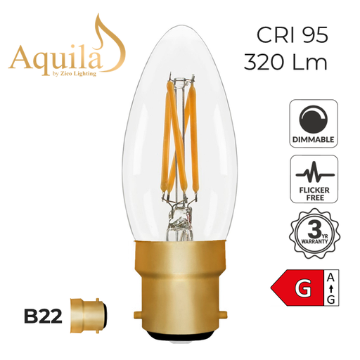[ZL-C35/4W22B22C] C35 Candle Clear Vintage Warm Decorative LED Filament Bulb 4W 2200K B22