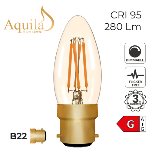 [ZL-C35/4W22B22A] C35 Candle Amber Ultra Warm Decorative LED Filament Bulb 4W 2000K B22