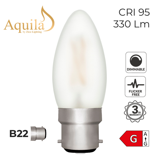 [ZL-C35/4W27B22F] C35 Candle Frosted Warm White Decorative LED Filament Bulb 4W 2700K B22