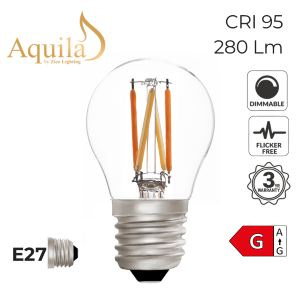 [ZL-G45/4WDWE27C] G45 Golfball Dim-to-Warm Clear Decorative LED Filament Bulb 4W 2000K to 2800K E27