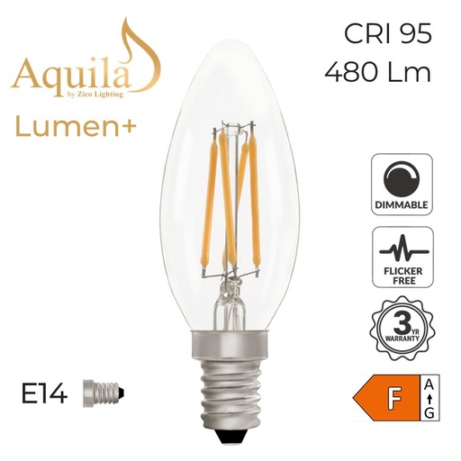 [ZL-C35/5W27E14C] C35 Candle Clear Warm White Decorative LED Filament Bulb Lumen+ 5W 2700K E14