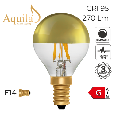 [ZL-G45/4W22E14G] G45 Golfball Gold Mirrored Vintage Warm Decorative LED Filament Bulb 4W 2200K E14
