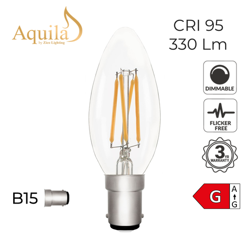[ZL-C35/4W27B15C] C35 Candle Clear Warm White Decorative LED Filament Bulb 4W 2700K B15